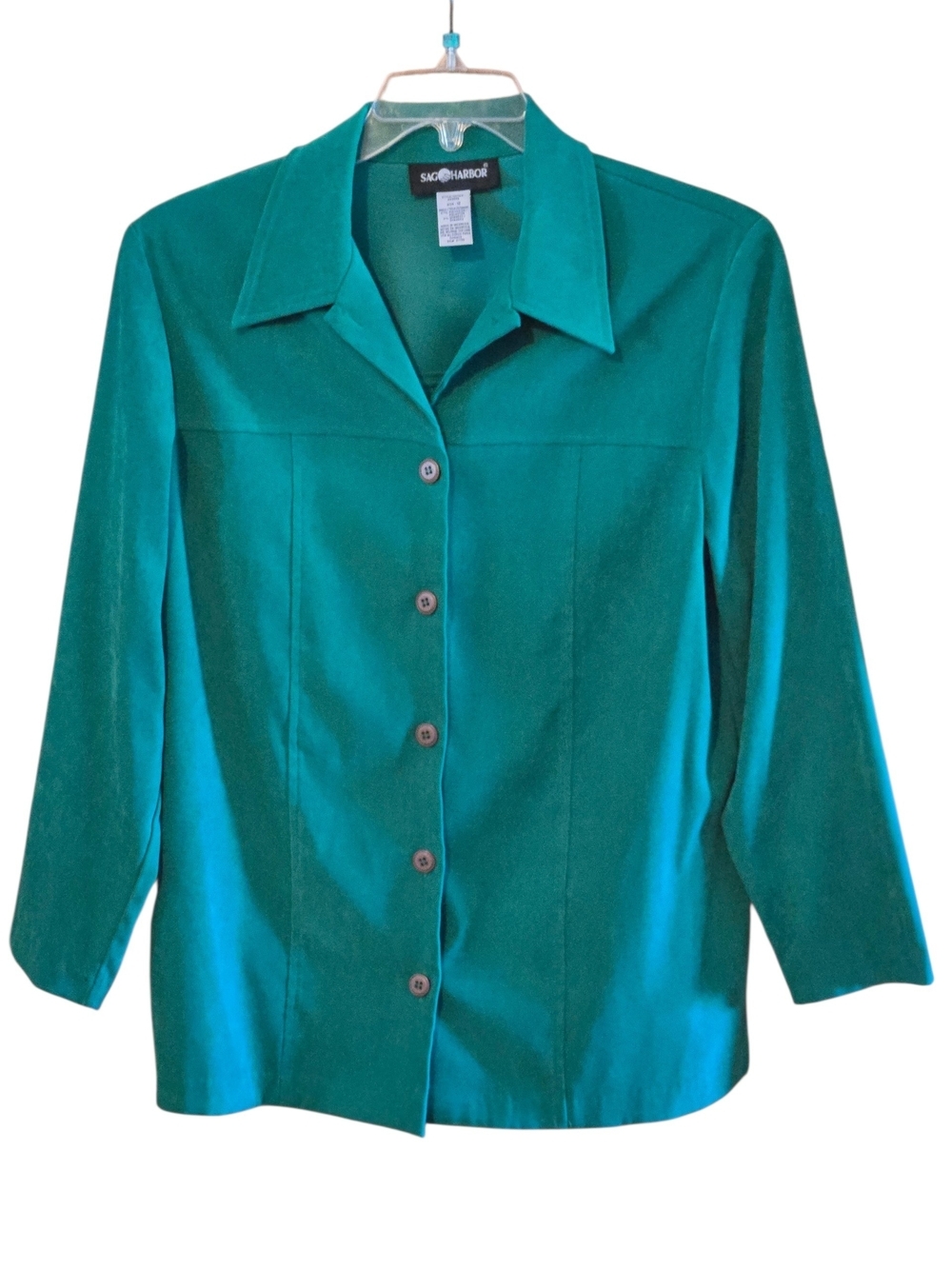 Vintage Sag Harbor Green Button-Front Blazer-style Shirt Jacket Women's 12